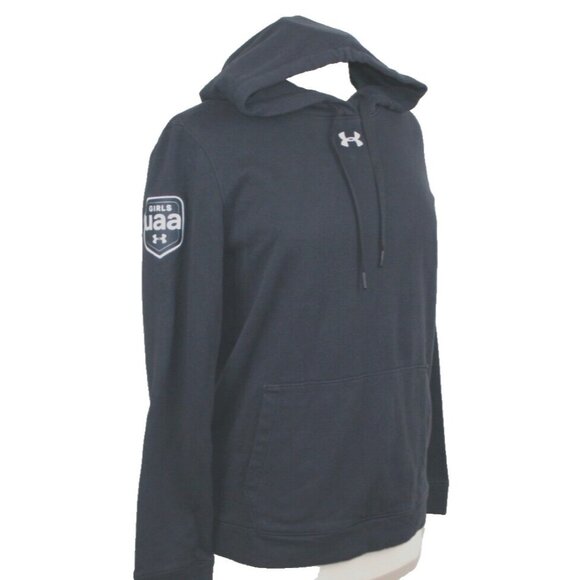 Under Armour Womens Medium Black Hustle Fleece Hooded Sweatshirt Girl UAA Patch - Picture 3 of 6